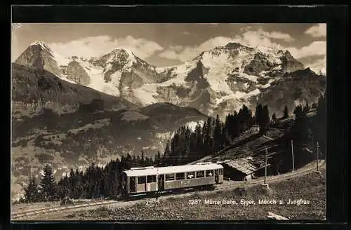 AK Mürrenbergbahn mit Eiger, Mönch und Jungfrau