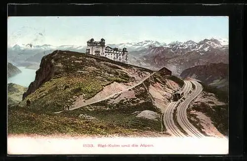 AK Rigi-Kulm, Blick zum Hotel und die Alpen