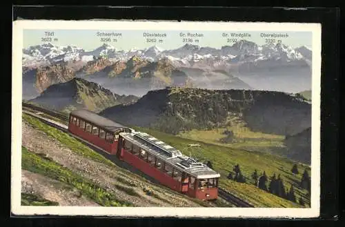 AK Rigi-Kulm, Bergbahn mit Rigi-Scheidegg und Alpenpanorama
