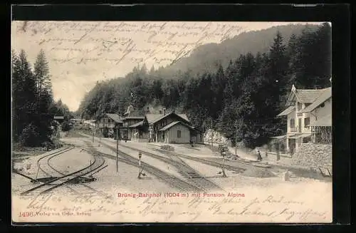 AK Brünig, Bahnhof mit Pension Alpina