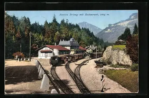 AK Brünig, Bahnhof mit Bahnhofsrestaurant, Bergbahn