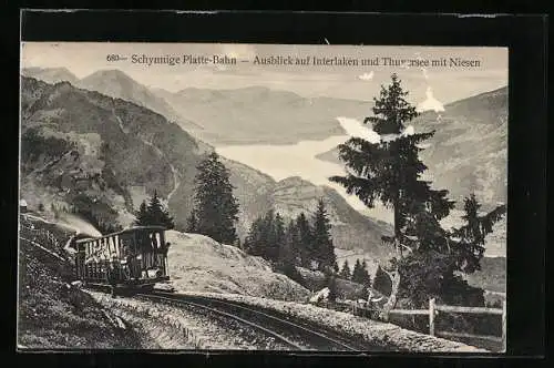 AK Schynnige Platte-Bahn, Ausblick auf Interlaken und Thunersee mit Niesen