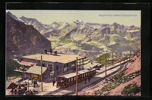 AK Eigergletscher, Station der Jungfraubahn, Bergbahn
