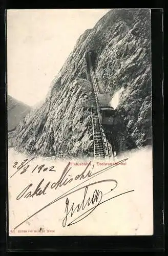 AK Pilatusbahn fährt die Eselwand hoch, um 1900