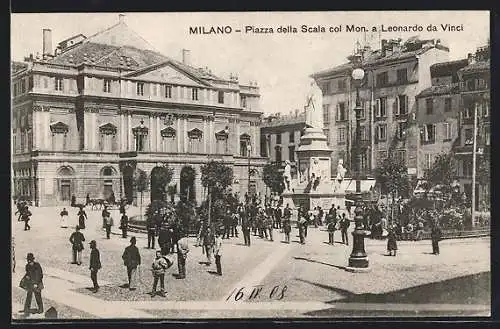 AK Milano, Piazza della Scala co Mon. a Leonardo da Vinci