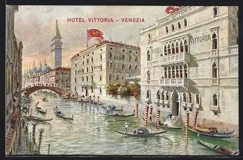 AK Venezia, Hotel Vittoria mit Gondeln
