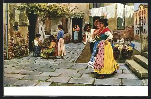 Künstler-AK Venezia, Campiello a Castello