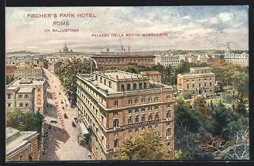 AK Rom, Fischers Park Hotel und Palazzo della Regina Margherita von oben gesehen