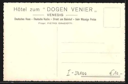 Künstler-AK Venedig, Hotel zum Dogen Venier, Propr. Pietro Graziotti