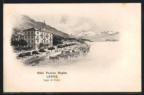 Künstler-AK Lenno /Lago di Como, Hotel Pension Regina