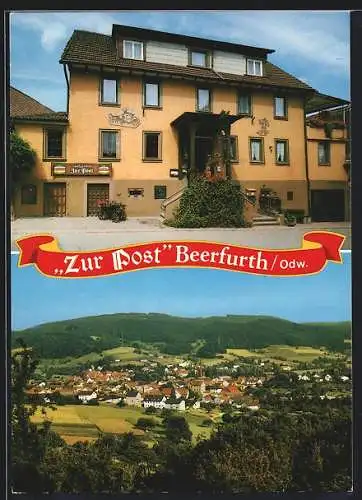 AK Beerfurth /Odw., Gasthof und Hotel-Pension zur Post