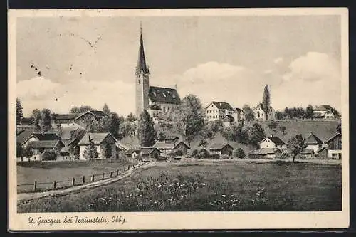 AK St. Georgen / Traunstein, Ortspartie mit Kirche