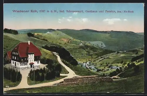 AK Wieden /Schwarzw., Gasthaus-Pension Wiedener Eck mit Umgebung aus der Vogelschau