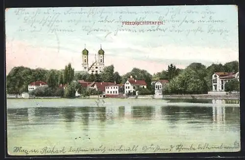 AK Friedrichshafen, Panorama vom Wasser aus