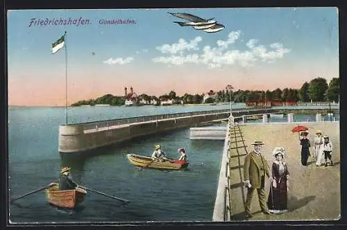 AK Friedrichshafen, Wasserflugzeug über dem Gondelhafen