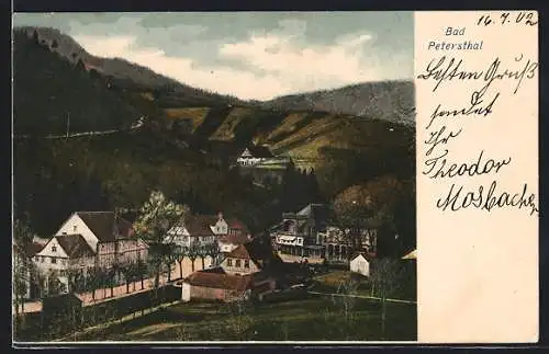 AK Bad Petersthal, Ortsansicht mit Strasse und Bergen