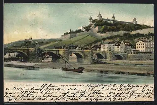 AK Würzburg, Feste Marienberg mit Mainbrücke