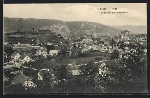 AK Blaubeuren, Ortspartie mit Blick auf das Eusenschloss