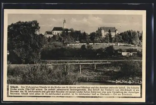 AK Erbach / Donau, Kirche und Schloss, vom Wasser gesehen