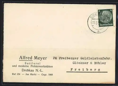 AK Drebkau /N.-L., Karte der Sattlerei Alfred Meyer