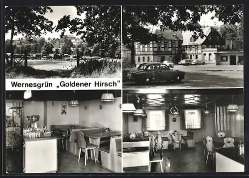 AK Wernesgrün /Vogtl., Gaststätte Goldener Hirsch, mit Innenansichten