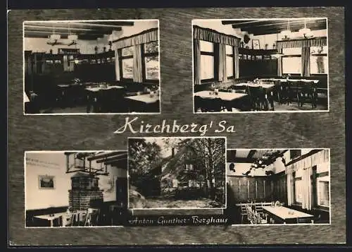 AK Kirchberg / Sa., Anton-Günther-Berghaus, vom Garten aus und Inneres