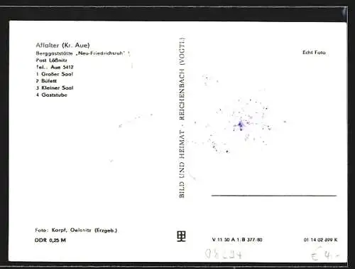 AK Affalter /Aue, Berggaststätte Neu-Friedrichsruh, Grosser Saal, Büfett, Kleiner Saal, Gaststube