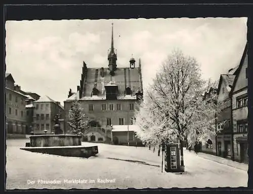 AK Pössneck, Marktplatz im Rauhreif