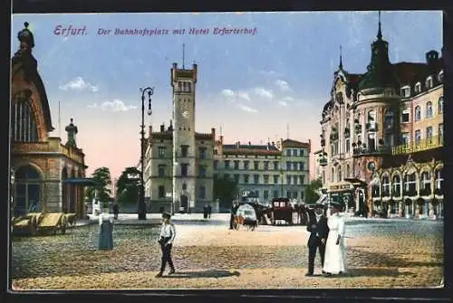 AK Erfurt, Der Bahnhofsplatz mit Haus Erfurterhof