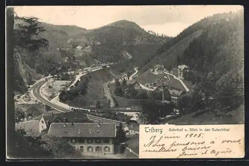 AK Triberg, Bahnhof u. Blick in das Gutachtal