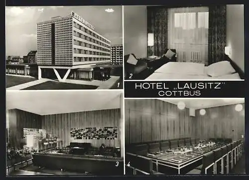 AK Cottbus, vier Ansichten vom Hotel Lausitz