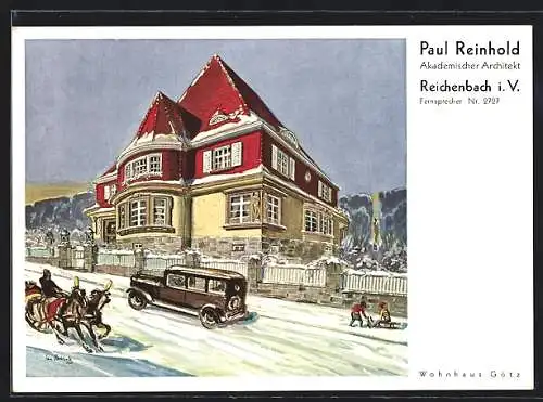 AK Reichenbach i. V., Wohnhaus Götz im Winter
