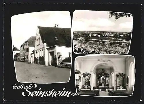 AK Seinsheim /Ufr., Innenansicht der Kirche, Häuserpartie im Ort