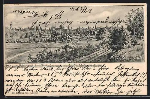 Künstler-AK Erfurt, Stadtansicht von der Hochheimerecke aus
