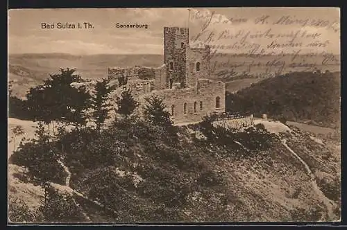 AK Bad Sulza /Th., Sonnenburg-Ruine aus der Vogelschau