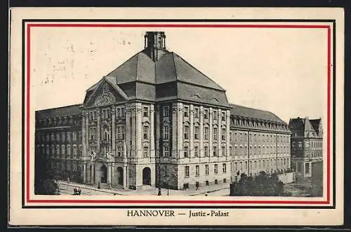 AK Hannover, Justiz-Palast, Banderole in deutschen Farben