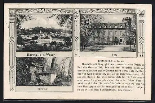 AK Herstelle a. Weser, Burg, Karlstein, Ortsansicht