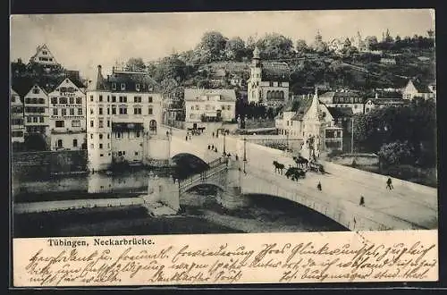 AK Tübingen, Neckarbrücke, von oben gesehen