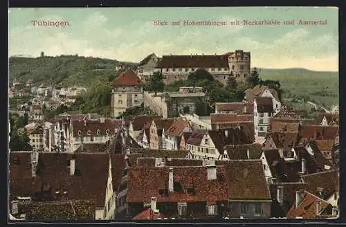 AK Tübingen, Blick auf Hohentübingen m. Neckarhalde und Ammertal