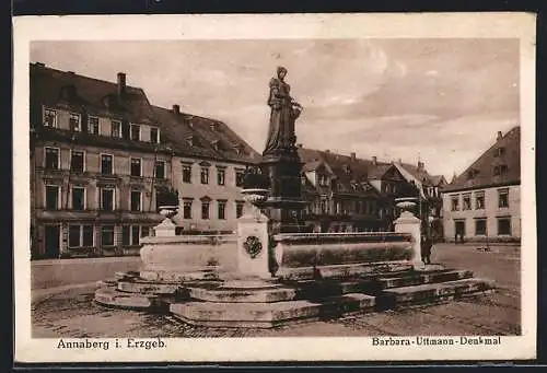 AK Annaberg / Erzgebirge, Barbara-Uttmann-Denkmal