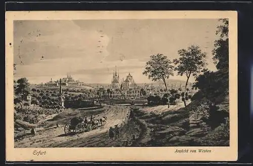 AK Erfurt, Pferdekutsche vor der Stadt, Blick von Westen