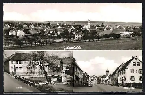 AK Grossrinderfeld, Kriegerdenkmal, Hauptstrasse und Gesamtansicht