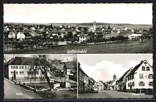 AK Grossrinderfeld, Kriegerdenkmal, Hauptstrasse und Gesamtansicht
