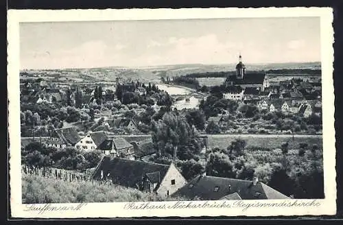 AK Lauffen / Neckar, Teilansicht mit Rathaus, Neckarbrücke u. Regiswindiskirche