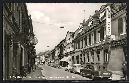 AK Schwetzingen, Mannheimer Strasse mit Brauerei und Gasthof Welde