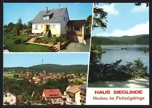 AK Neubau /Fichtelgebirge, Pension Haus Sieglinde, Seepartie, Ortsansicht