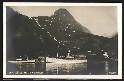 AK Merok /Geiranger, Dampfschiffe auf dem Fjord