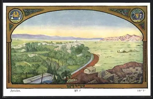 Künstler-AK Jericho, Alte Ruinen und Ortschaft im Grünen