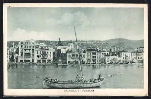 AK Salonique, Panorama mit Segelboot