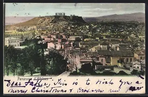 AK Athènes, Ortsansicht mit Blick zum Tempel